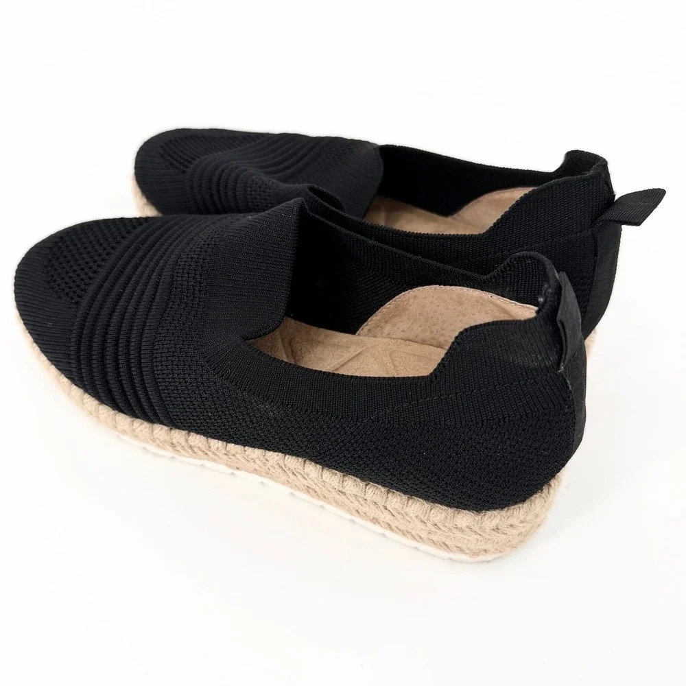 Adrienne Vittadini Knit Espadrille Slip On Flats Black Women's 6.5 Travel
